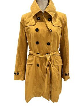 DKNY Mustard Yellow Belted Double-Breasted Trench Coat Jacket W/Accent Button M